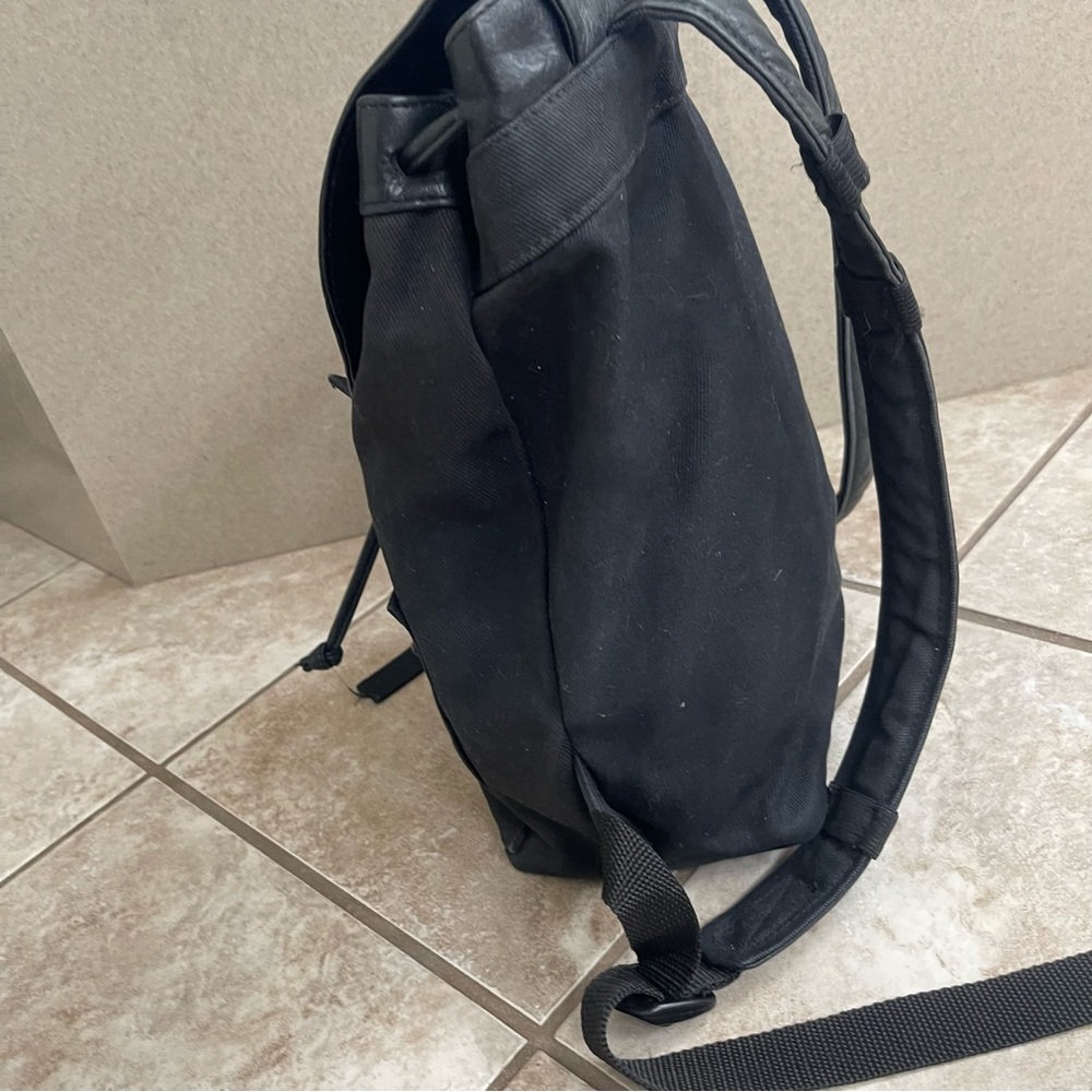 Fiocci Black‎ Made In Italy Backpack  Pockets Leather & Canvas Adjustable Straps - Picture 13 of 14